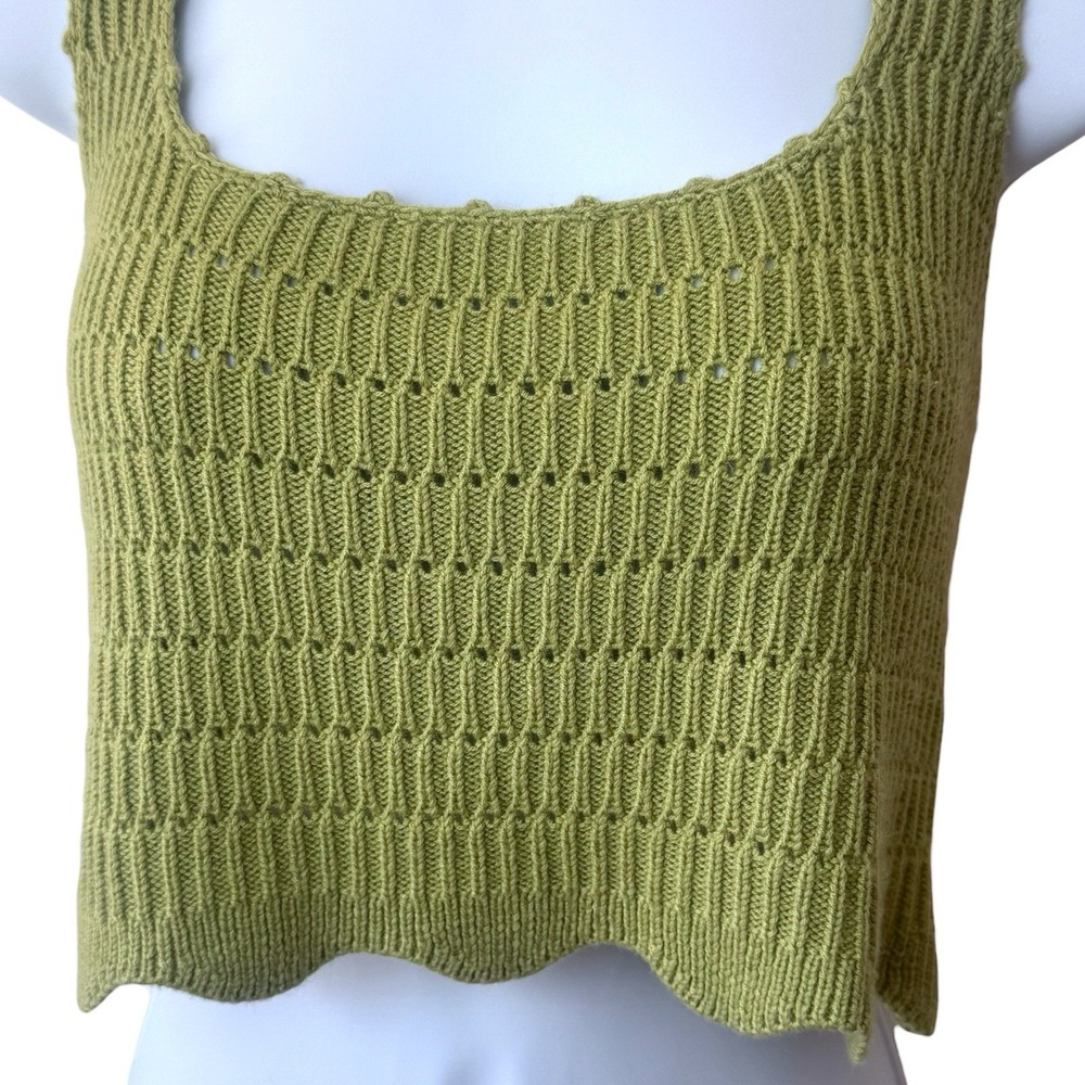 Le Lis Green Crochet Scallop Hem Crop Tank Summer Festival Travel Feminine S - Picture 4 of 11